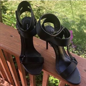 Alice & Olivia black studded stiletto sandal heels size 38.5.